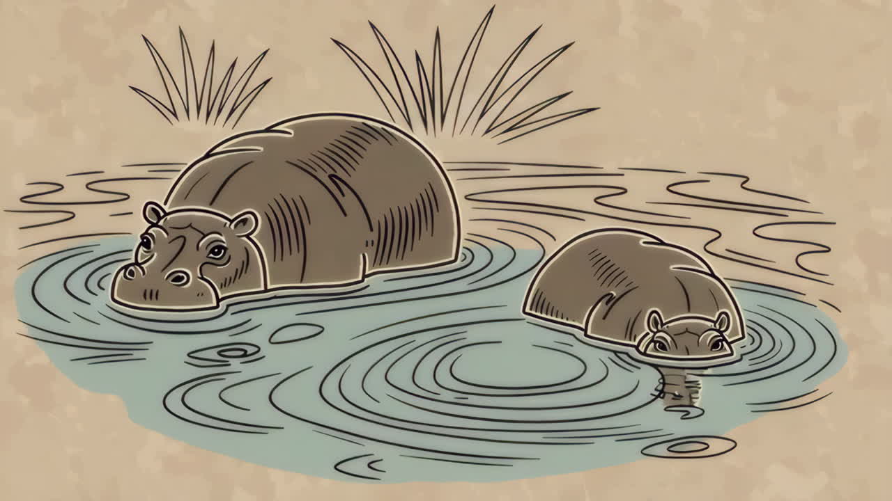Hippos in a Water Hole