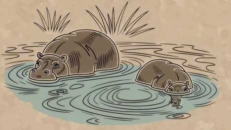 hippos in a water hole