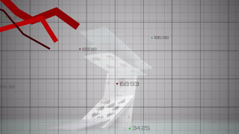 animation of statistical data processing over grid network against house of cards falling breaking