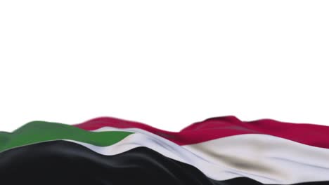 sudan fabric flag waving on the wind loop. sudanese embroidery stitched cloth banner swaying on the breeze. half-filled white background. place for text. 20 seconds loop.