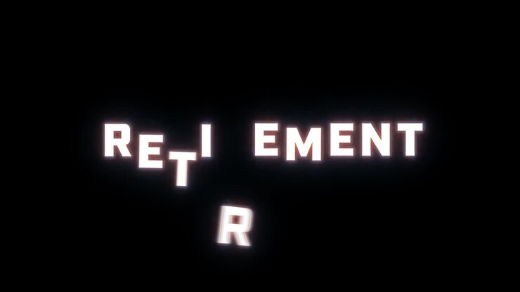 4k text reveal of the word "retirement, on a black background