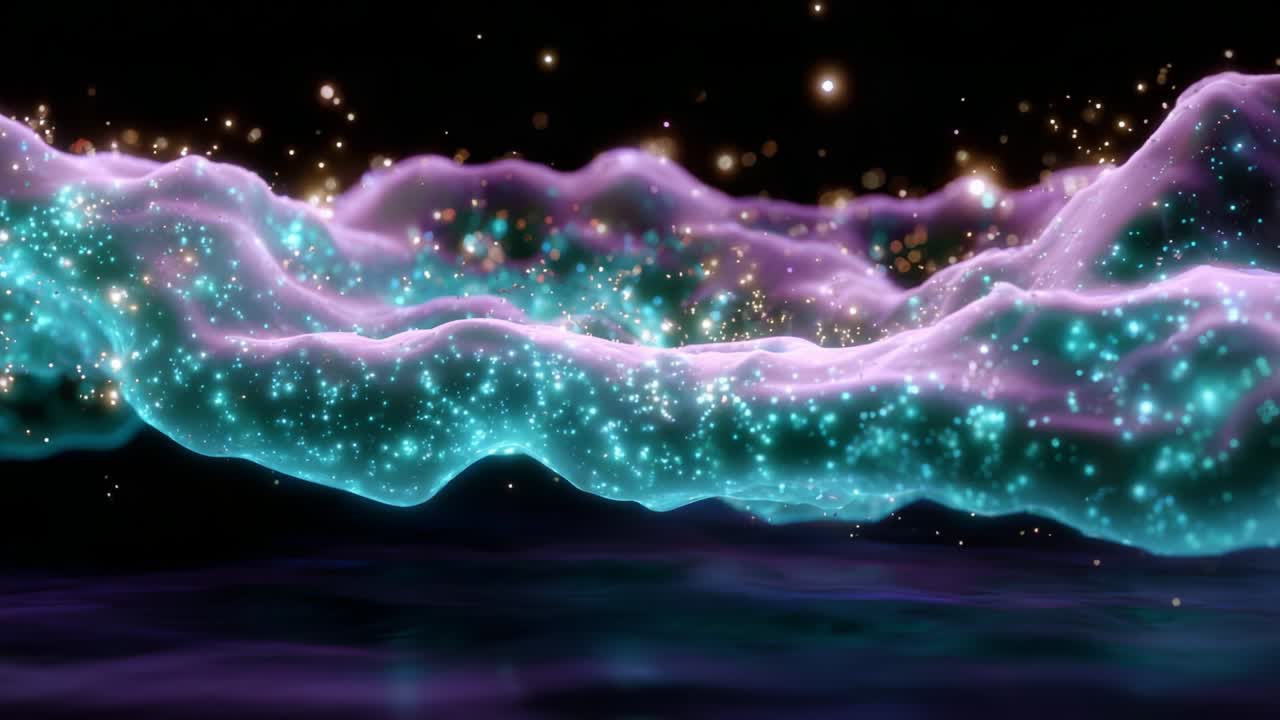 A Stunning Abstract Visualization of Cosmic Waves, Featuring Ethereal Textures, Dazzling Colors, and Sparkling Particles, Capturing the Essence of Celestial Serenity and Motion in a Dreamlike Atmosphere