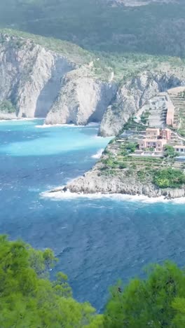 coastal village and mountains landscape view