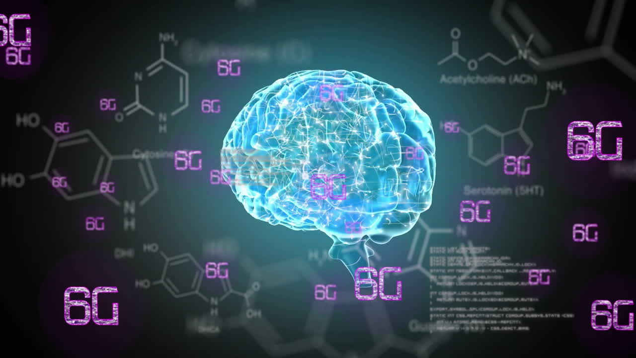 Animation of data processing over brain and chemical formula
