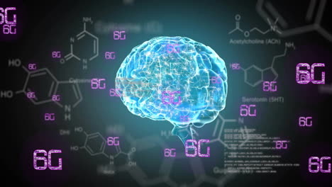 animación del procesamiento de datos sobre el cerebro y la fórmula química