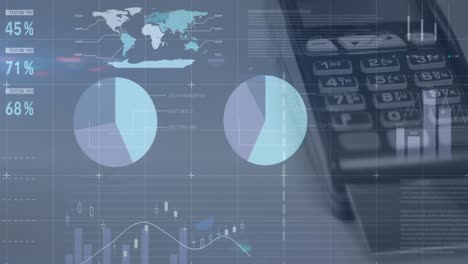 animación digital del procesamiento de datos estadísticos a través de la red de red contra la máquina de tarjetas de crédito