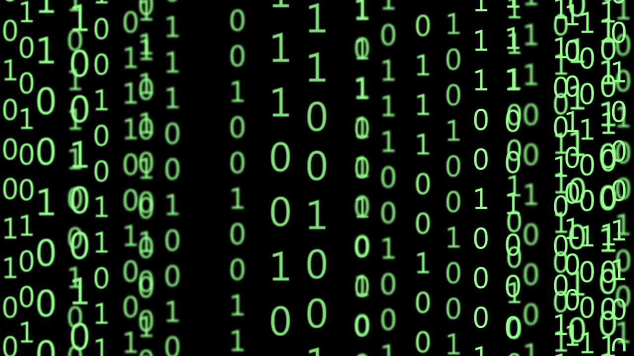 Digitally generated image: green numbers as code rain on a black background