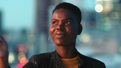 Fireworks,-face-and-black-woman-dance-in-a-street