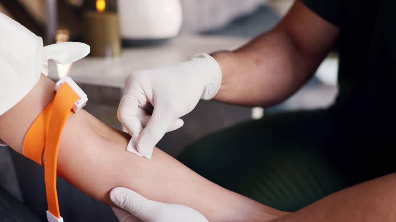 Medical Professional Cleaning Patient's Arm with Cotton Swab