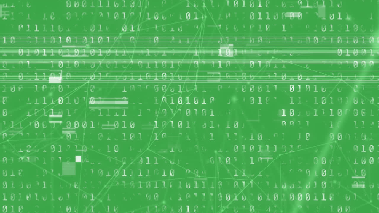 Animation of interference over network of connections and data processing on green background