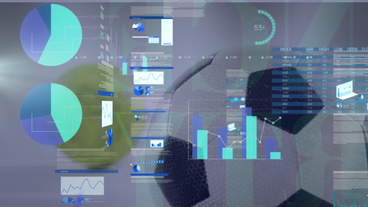 animación del procesamiento de datos financieros sobre el fútbol