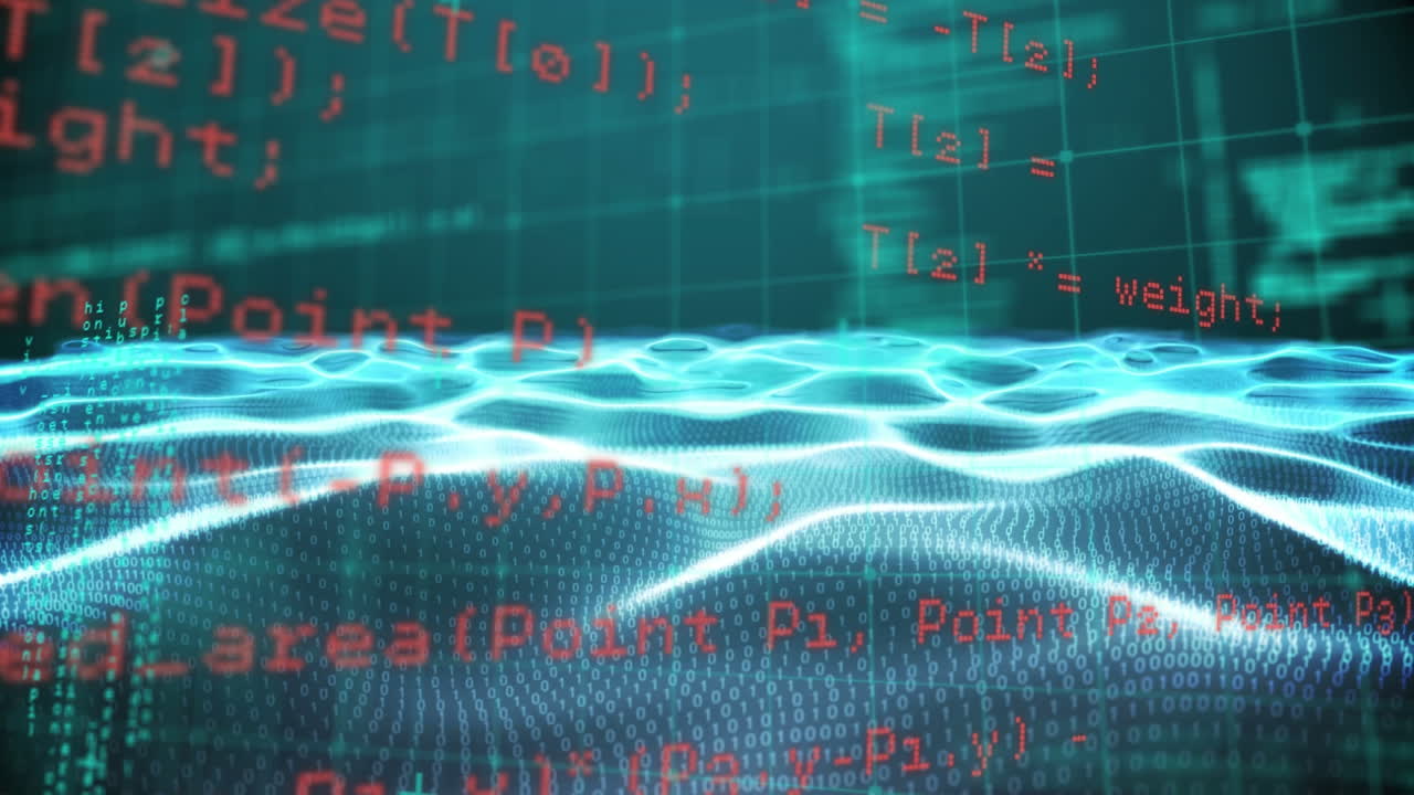Animation of science data processing over dark background