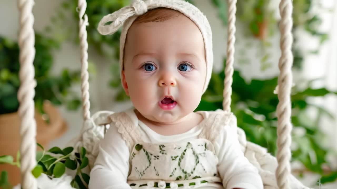 카메라에 미소 짓는 스에 앉아 있는 아기