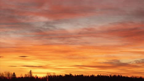very colourfull sky and clouds over forest at sunrise. southern norway, timelapse video
