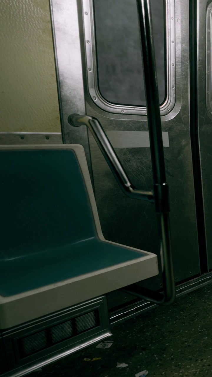 Zona posti a sedere all'interno di un treno della metropolitana in un momento tranquillo.