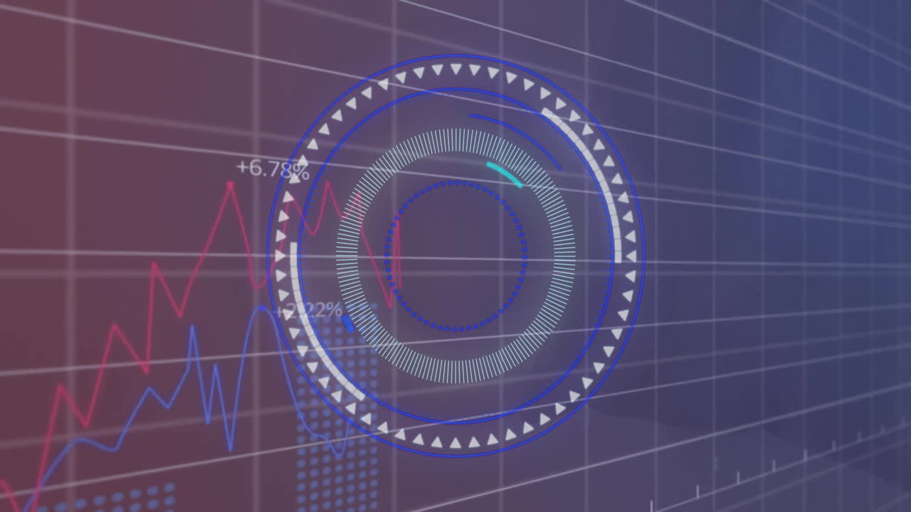 금융 데이터 처리 및 스 스캔의 애니메이션 (그리드 배경)