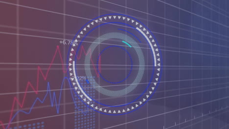 Animation-of-financial-data-processing-and-scope-scanning-over-grid-background