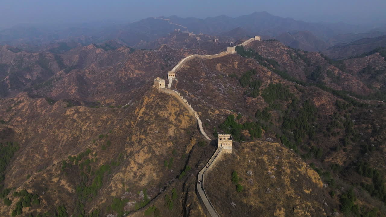 Panoramic Aerial View Of The Great Wall, Jinshanling China, Hebei, Chengde, Luanping County.
