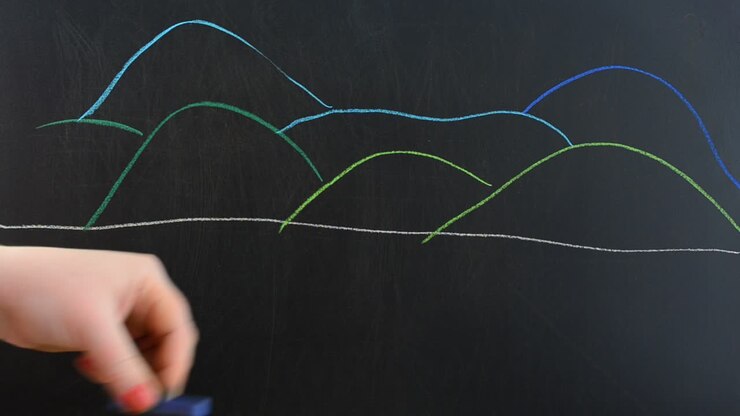 Road to mountains. We draw chalk on a board