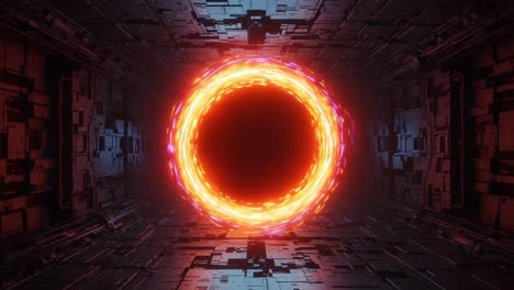 a stunning visualization of a luminous circular portal within a futuristic digital environment, showcasing vibrant colors and intricate geometric patterns