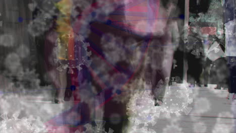 animación de células de virus sobre personas que caminan