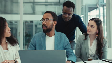 business people, teamwork and manager on laptop