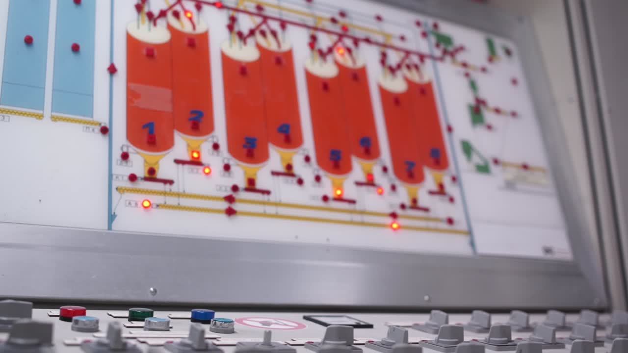 기계를 모니터링하는 밀링 공장의 제어 보드 클로즈업