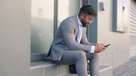 phone, commute and a business man in the city