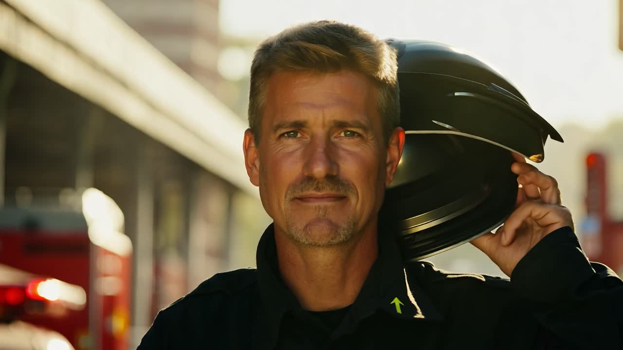 헬을 입은 유니폼을 입은 소방관