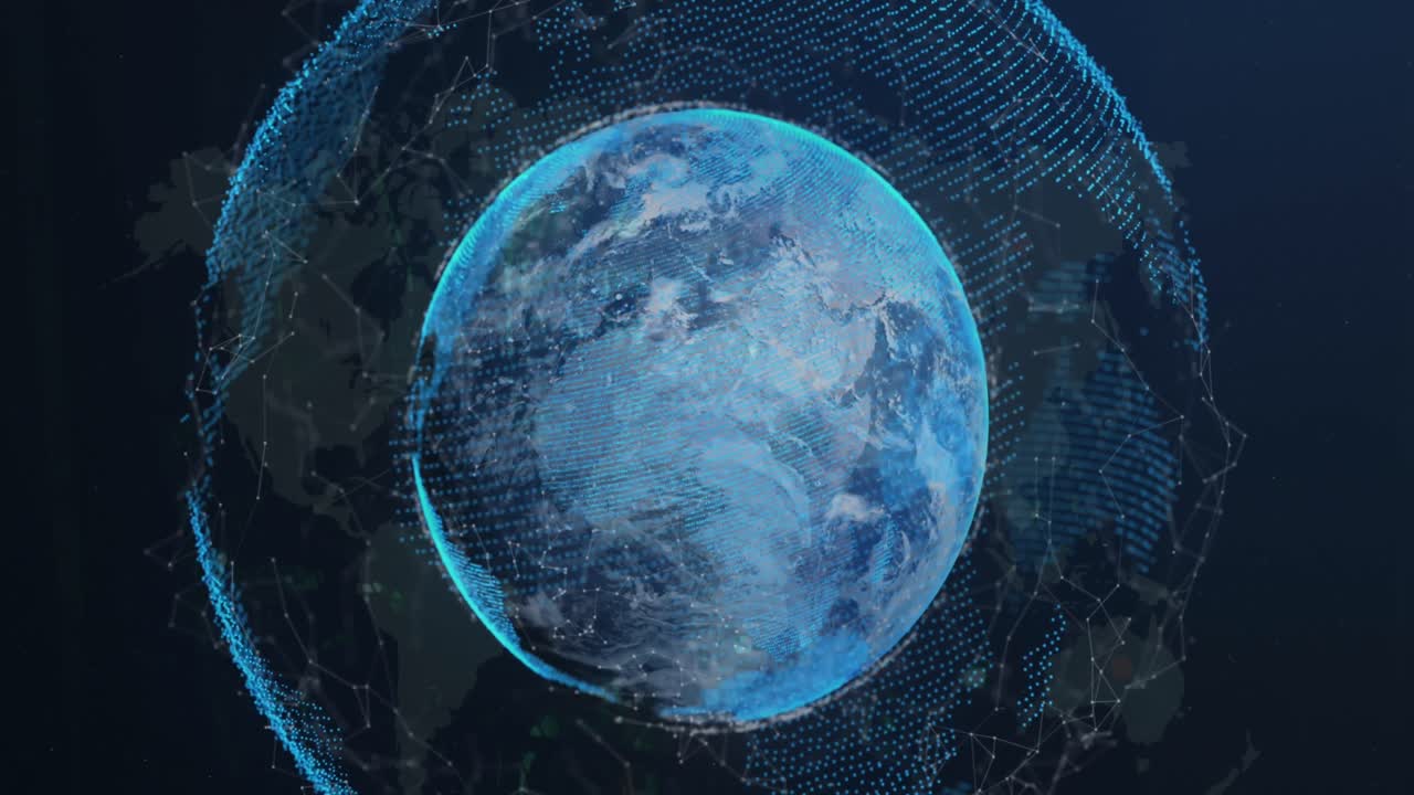 세계 지도와 전 세계에 대한 연결 네트워크의 애니메이션