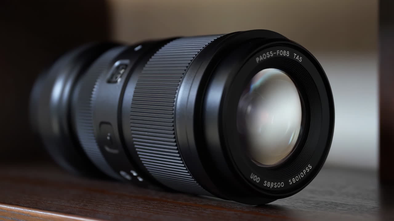 Camera Lens on a Wooden Surface