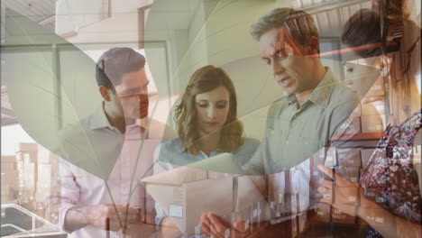 animation of business people over cityscape