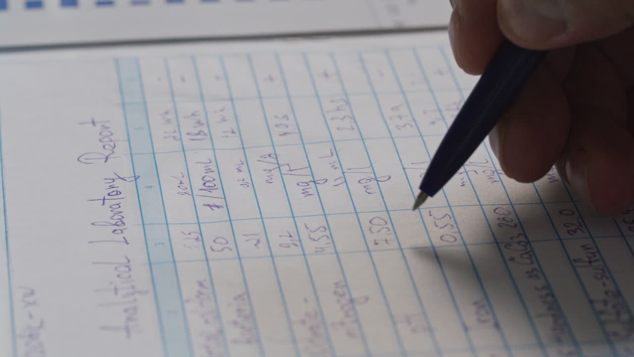 Hand of Scientist Recording Experimental Data on Laboratory Report