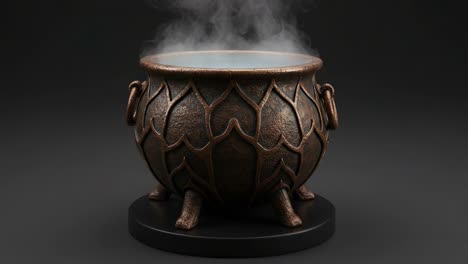 a mysterious cauldron exuding wisps of smoke, captured in two frames, embodying enchantment and intrigue