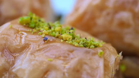 closeup of baklava with pistachios