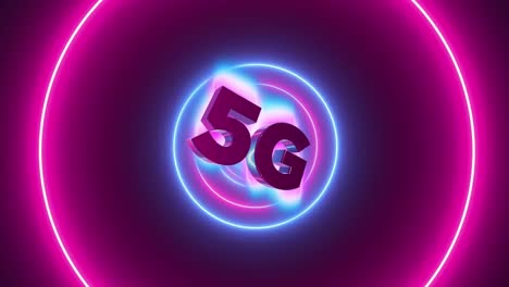 simbol 5g con fondo abstracto, luces de neón en forma de círculo animación en bucle.