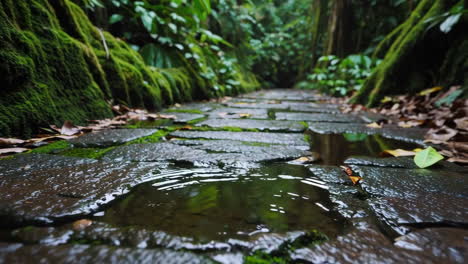 water splash on a stone path in a tropical forest