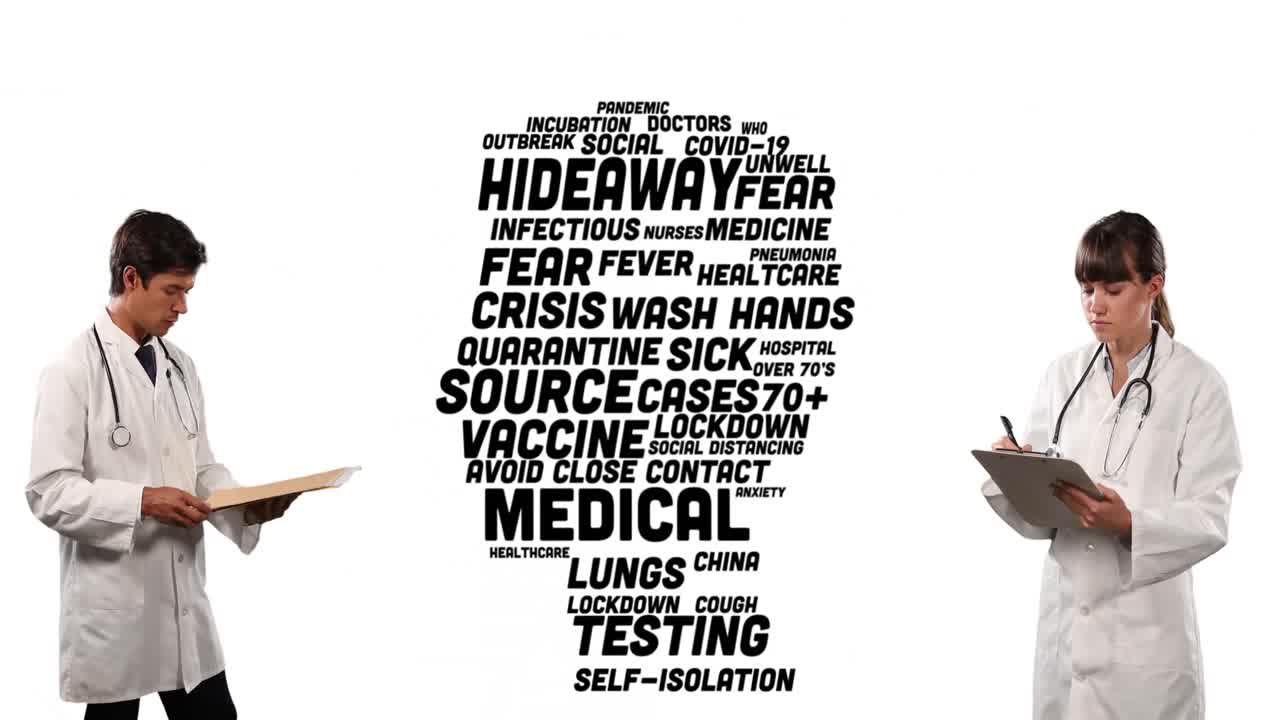 의료 보고서를 확인하는 의사에 대한 코로나바이러스 개념 텍스트