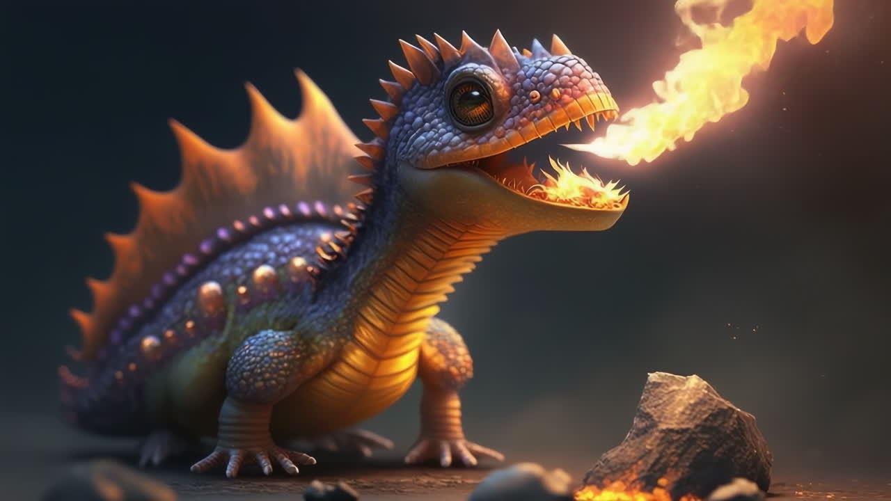 Cute Baby Dragon Breathing Fire