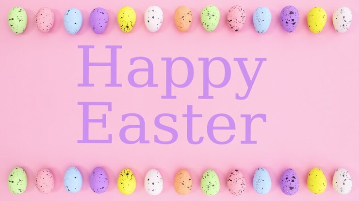 Easter vibrant eggs move on top and bottom and Happy Easter text appear. Stop motion