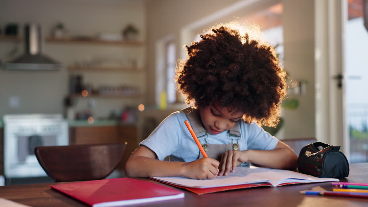 A child is doing homework at a table