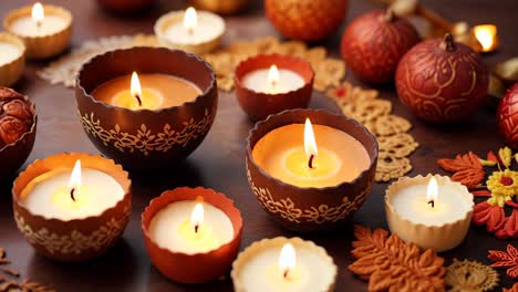 autumn diwali decorations with candles