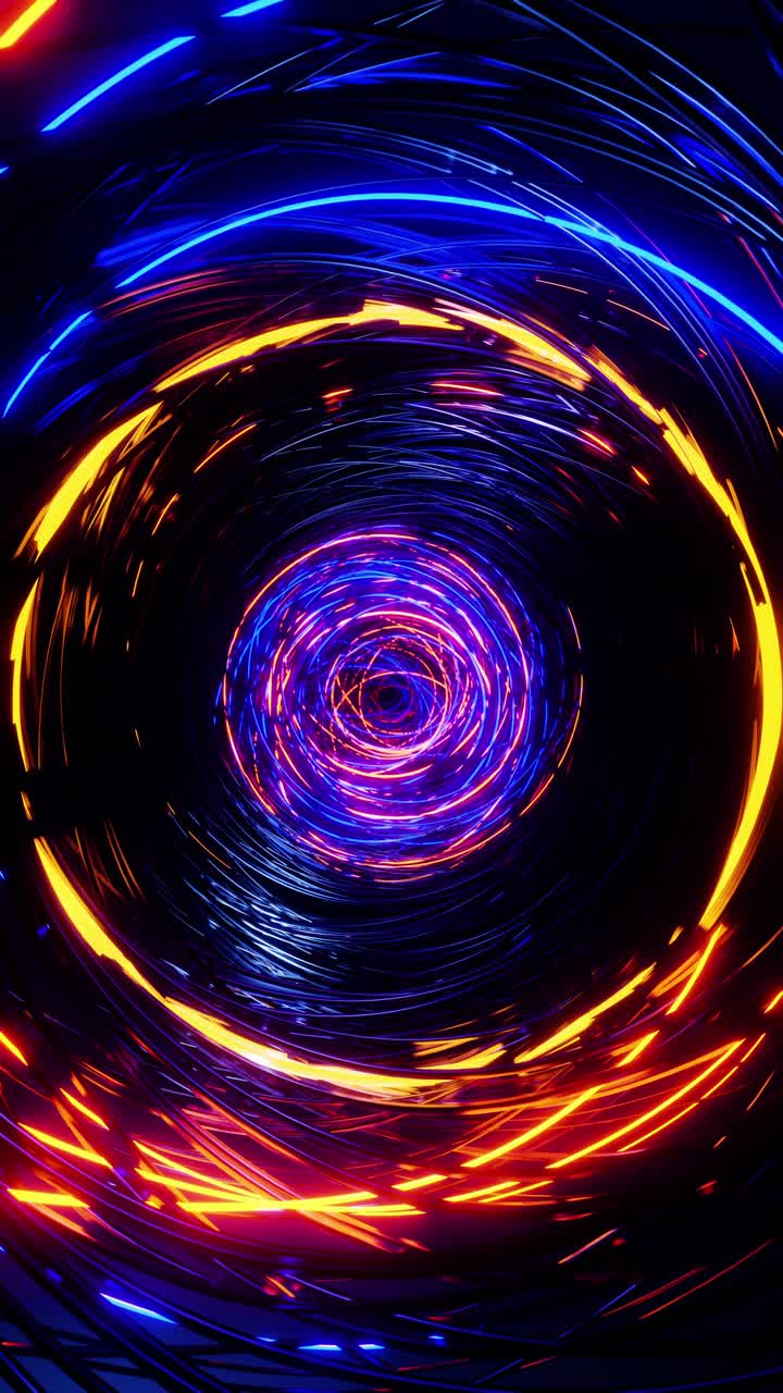 volando a través de anillos intermitentes. video en bucle vertical