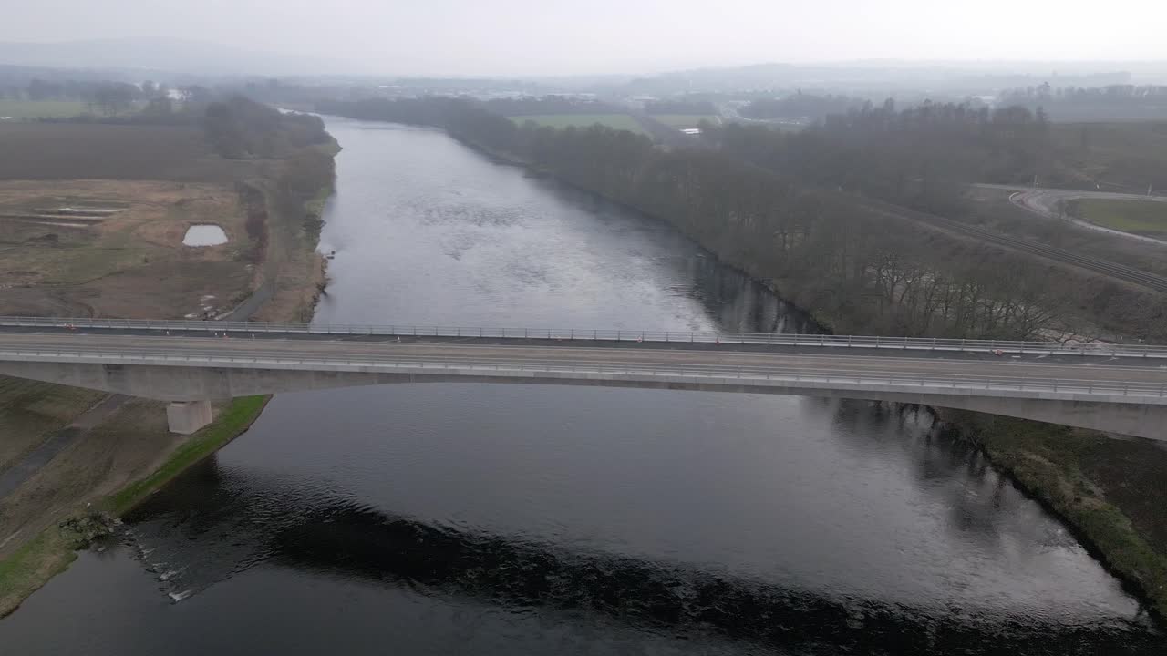 Drone footage showcasing the new built Destiny Bridge on River Tay. Drone orbiting