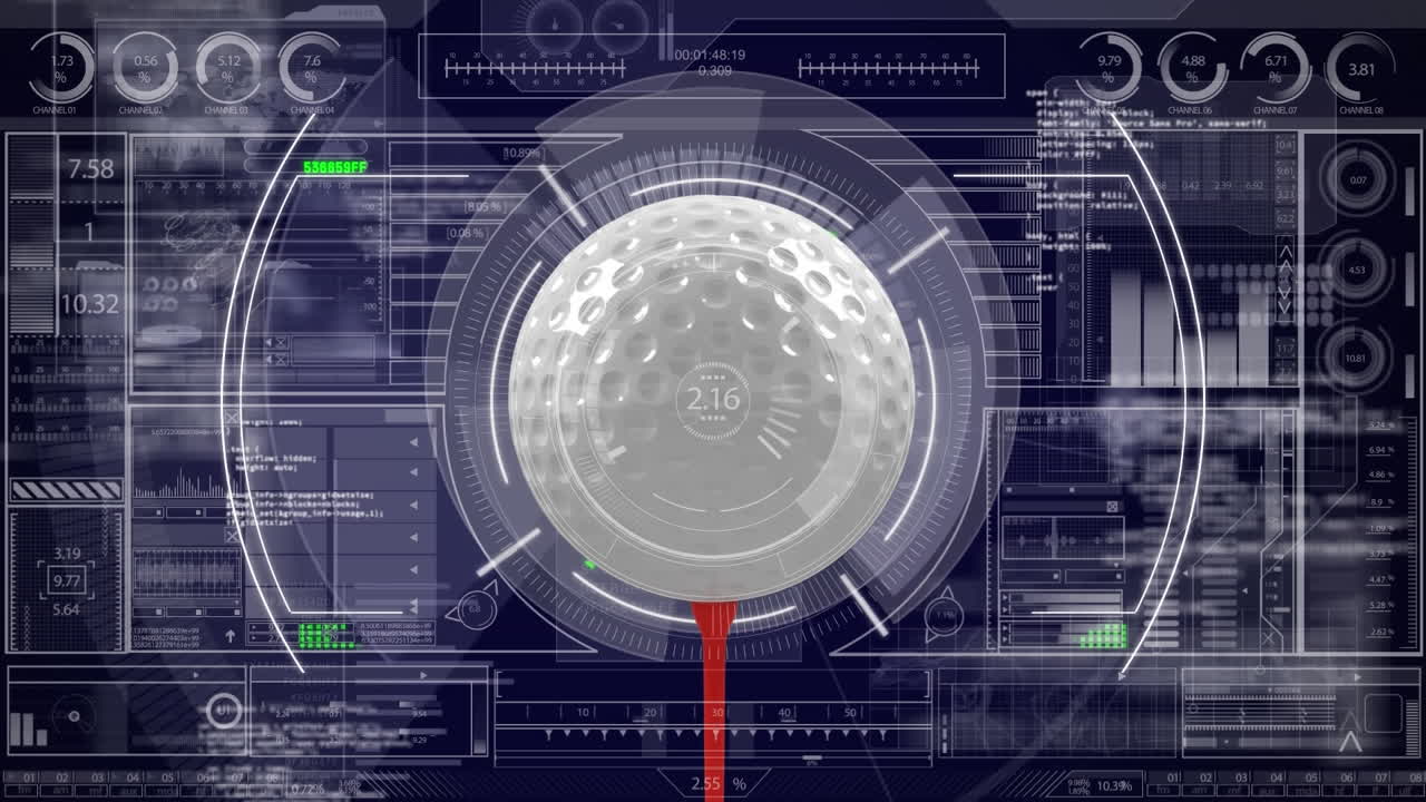Animation of golf ball over scope scanning and data processing