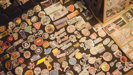 top view of stickers at a shop in kuala lumpur, malaysia.