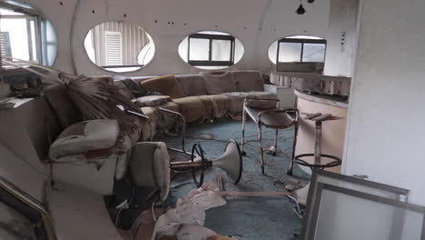 interior of abandoned ufo village futuro house in taiwan