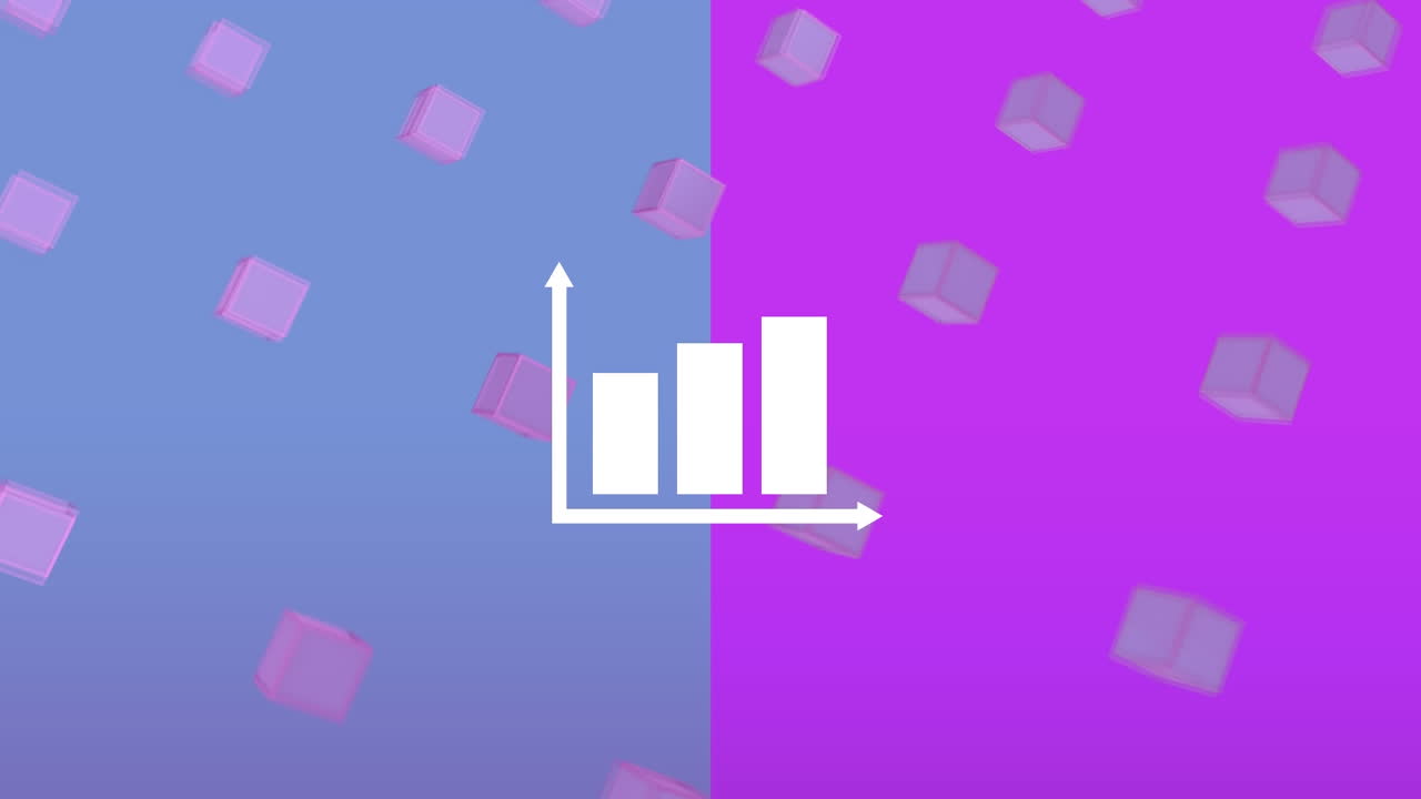 animación del gráfico sobre cubos 3d en movimiento contra un fondo abstracto