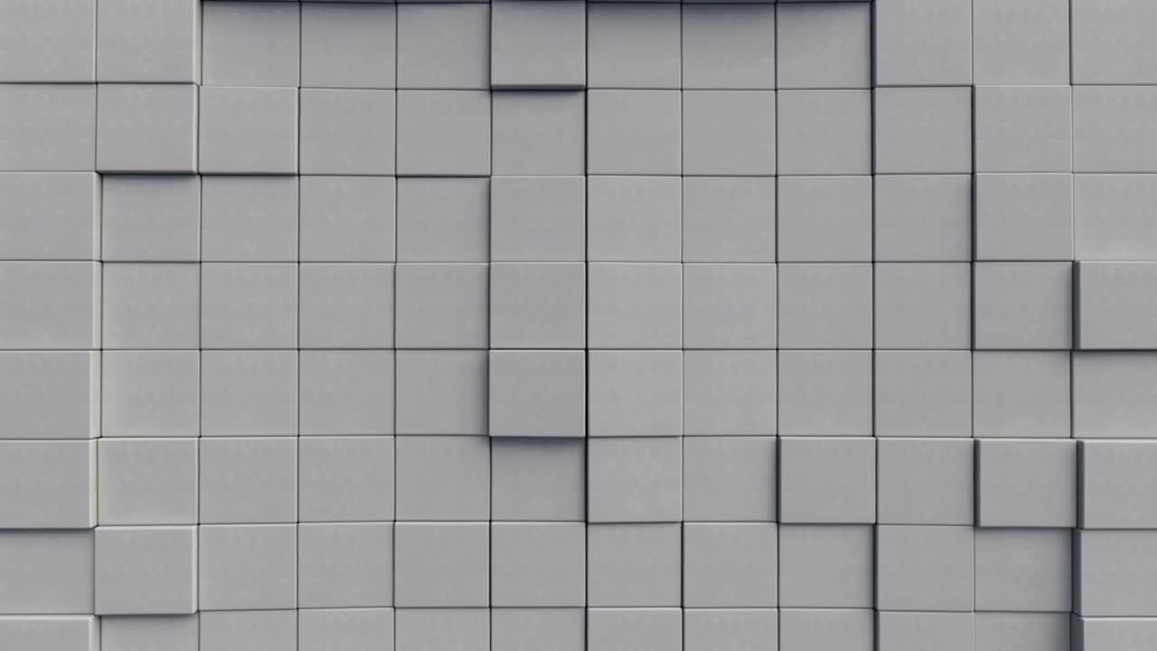Vertical video: Animating gray CGI cube grid starting top-right, lifting columns and showing relief