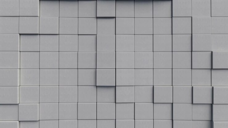 Vertical video: Animating gray CGI cube grid starting top-right, lifting columns and showing relief